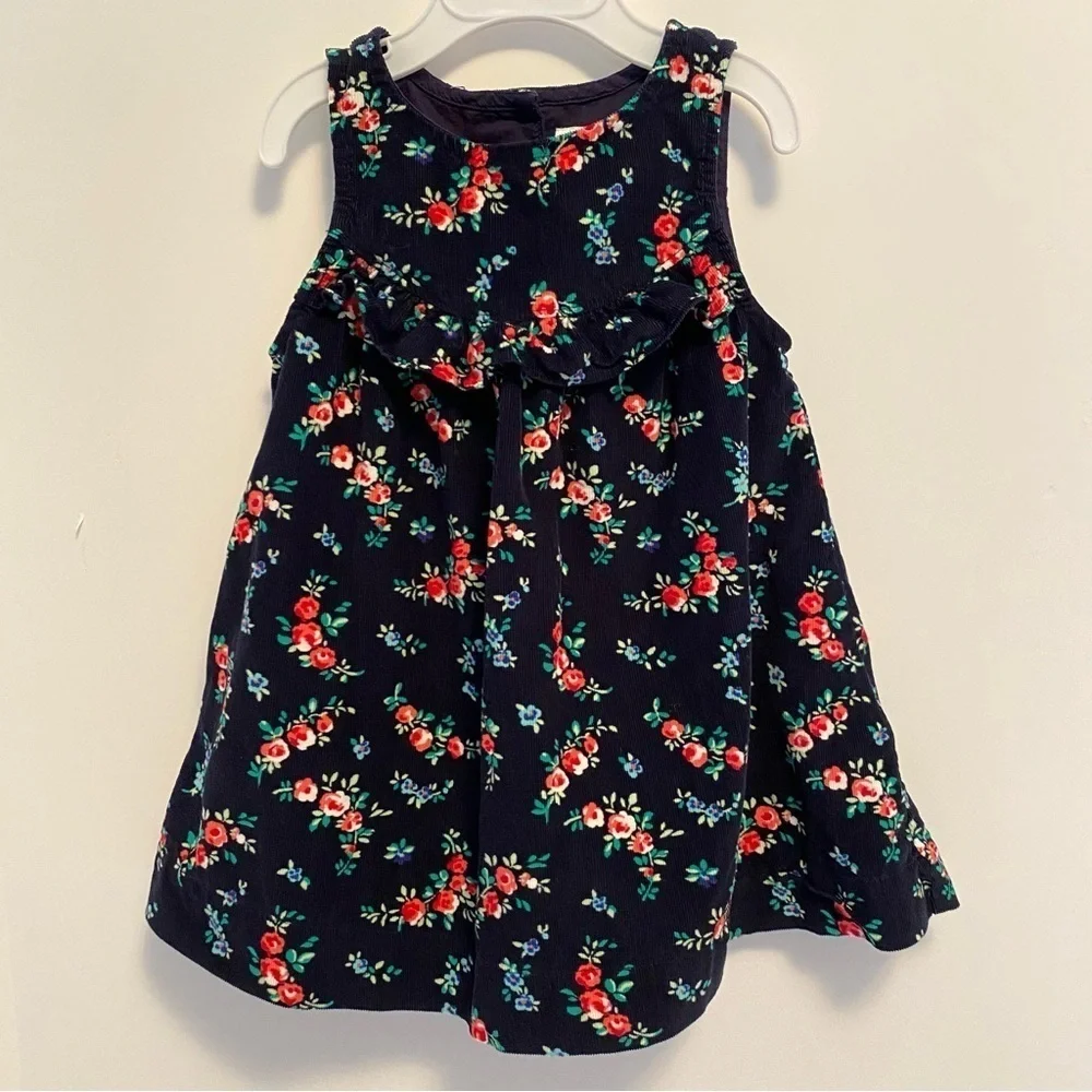 Baby Gap Baby Girls Floral Ruffle Sleeveless Corduroy Dress Size 18-24 Months